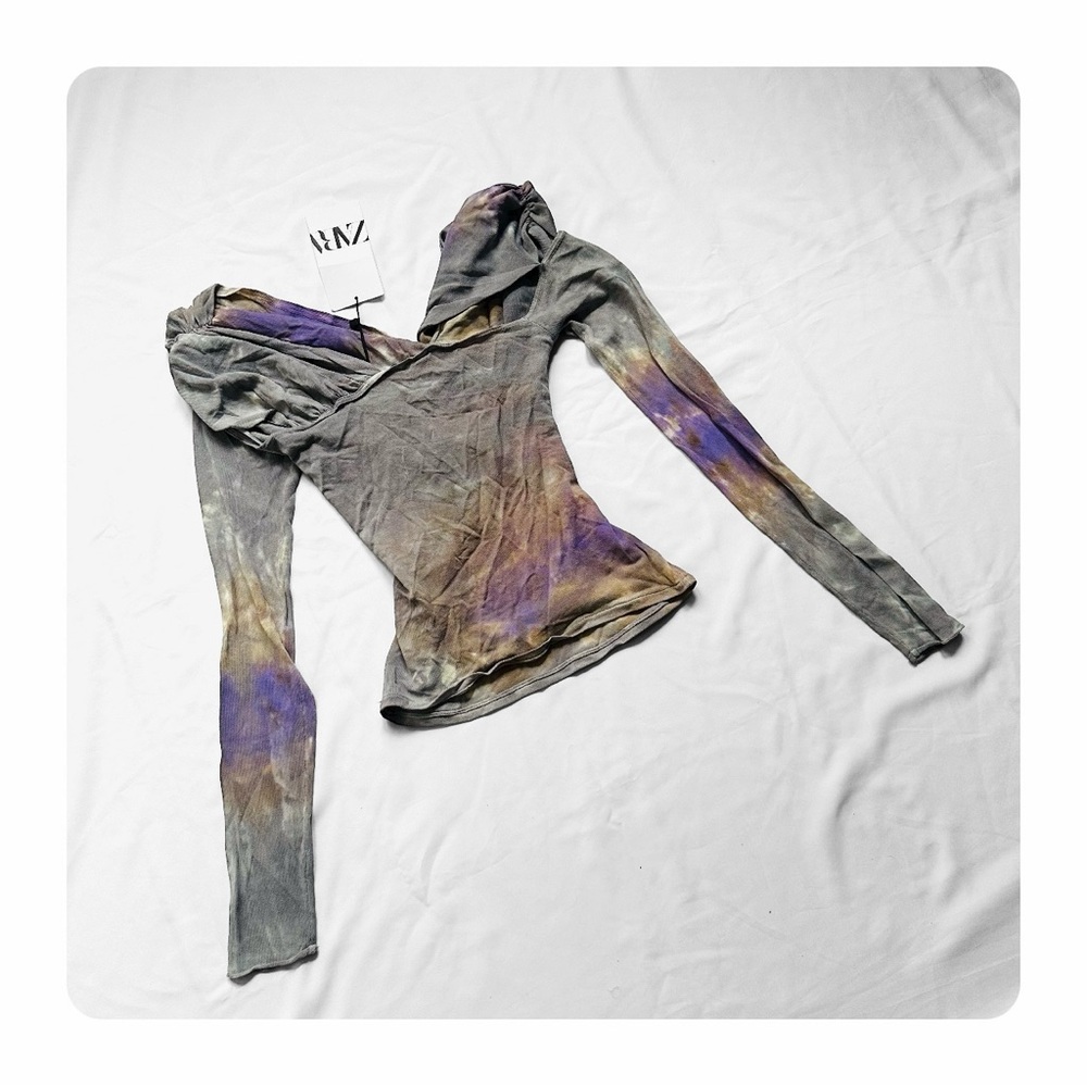 β
NWT Zara Tie Dye Draped Knit Top - Gray/Lavender β
- Picture 12 of 16